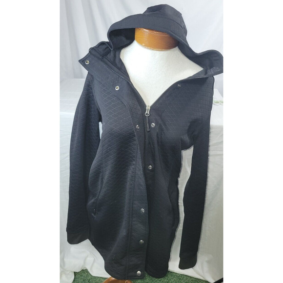 The North Face Womens Medium Black Diamond Quilt Pattern Hooded Snap Zip Jacket - Picture 1 of 10